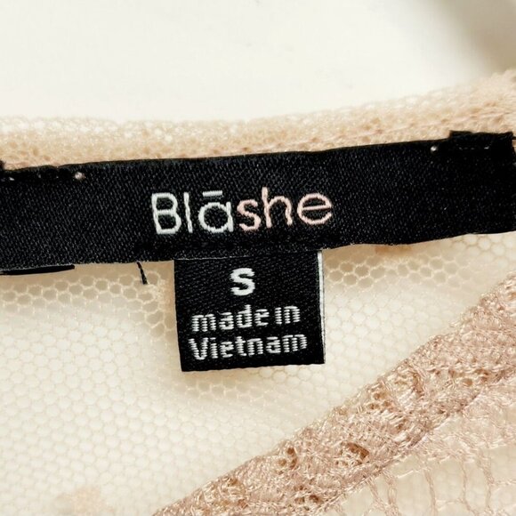 Blāshe Blush Lace Overlay Sheer Polka Dot Mesh Long Sleeve Mini Dress Size Small - Picture 3 of 12